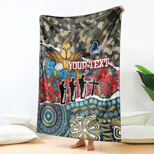 Personalized Gold Coast Titans ANZAC Blanket Indigenous Camouflage Poppy Memorial Soldier Spartan