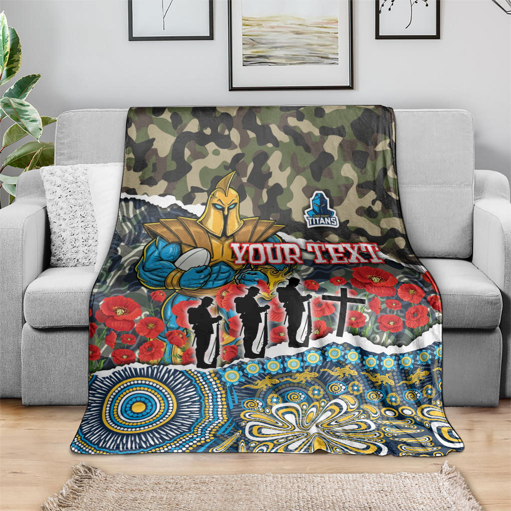 Personalized Gold Coast Titans ANZAC Blanket Indigenous Camouflage Poppy Memorial Soldier Spartan