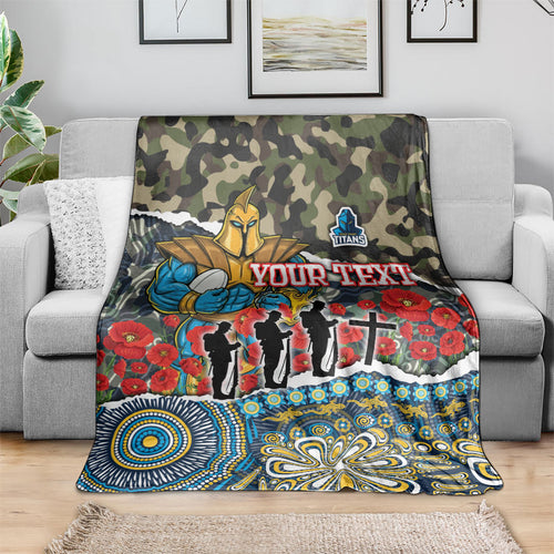 Personalized Gold Coast Titans ANZAC Blanket Indigenous Camouflage Poppy Memorial Soldier Spartan