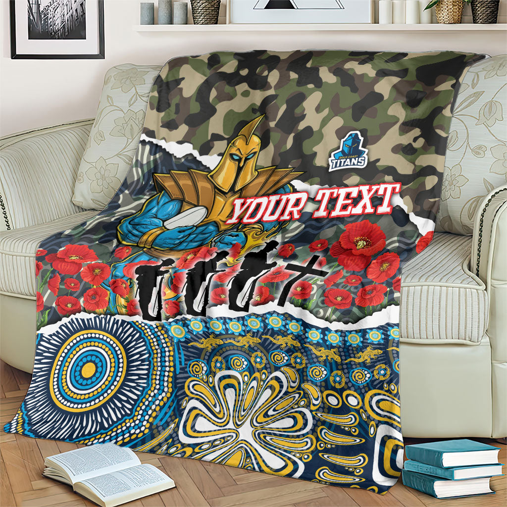 Personalized Gold Coast Titans ANZAC Blanket Indigenous Camouflage Poppy Memorial Soldier Spartan
