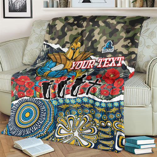 Personalized Gold Coast Titans ANZAC Blanket Indigenous Camouflage Poppy Memorial Soldier Spartan