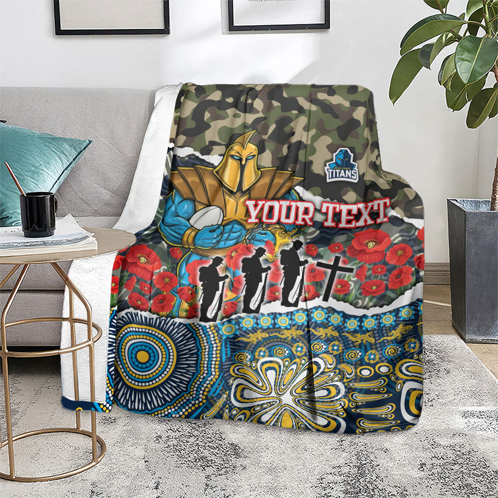 Personalized Gold Coast Titans ANZAC Blanket Indigenous Camouflage Poppy Memorial Soldier Spartan