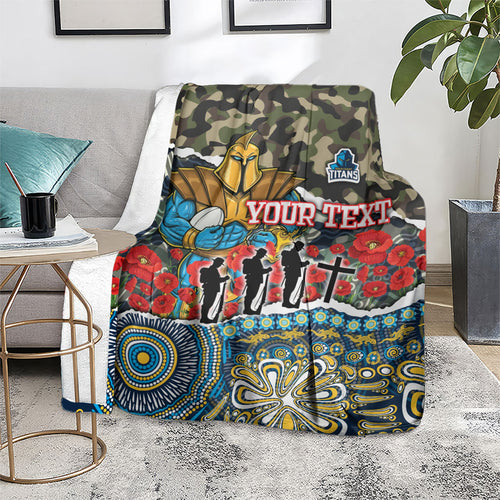 Personalized Gold Coast Titans ANZAC Blanket Indigenous Camouflage Poppy Memorial Soldier Spartan