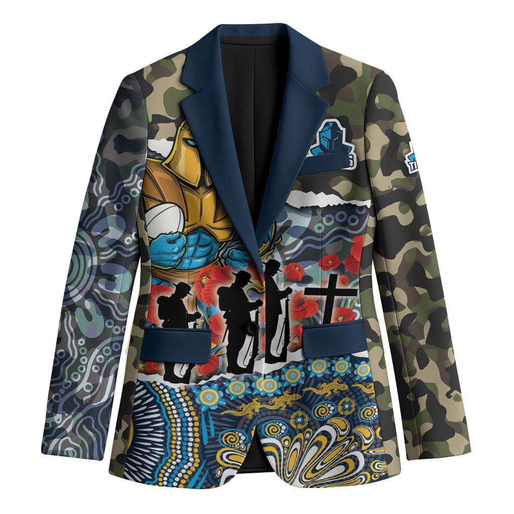 Personalized Gold Coast Titans ANZAC Blazer Indigenous Camouflage Poppy Memorial Soldier Spartan