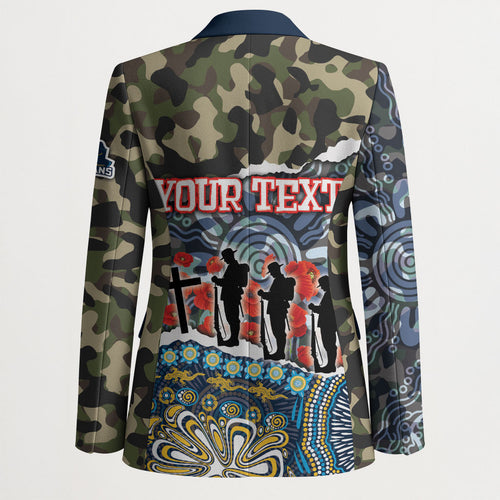 Personalized Gold Coast Titans ANZAC Blazer Indigenous Camouflage Poppy Memorial Soldier Spartan
