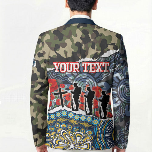 Personalized Gold Coast Titans ANZAC Blazer Indigenous Camouflage Poppy Memorial Soldier Spartan