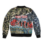 Personalized Gold Coast Titans ANZAC Bomber Jacket Indigenous Camouflage Poppy Memorial Soldier Spartan