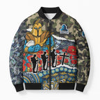 Personalized Gold Coast Titans ANZAC Bomber Puffer Jacket Indigenous Camouflage Poppy Memorial Soldier Spartan