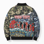 Personalized Gold Coast Titans ANZAC Bomber Puffer Jacket Indigenous Camouflage Poppy Memorial Soldier Spartan