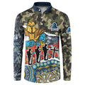 Personalized Gold Coast Titans ANZAC Button Sweatshirt Indigenous Camouflage Poppy Memorial Soldier Spartan