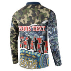 Personalized Gold Coast Titans ANZAC Button Sweatshirt Indigenous Camouflage Poppy Memorial Soldier Spartan