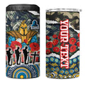 Personalized Gold Coast Titans ANZAC 4 in 1 Can Cooler Tumbler Indigenous Camouflage Poppy Memorial Soldier Spartan
