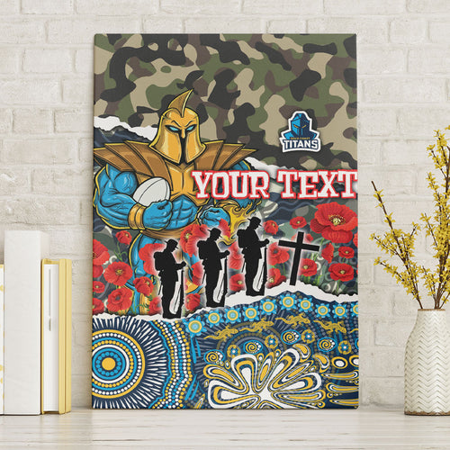 Personalized Gold Coast Titans ANZAC Canvas Wall Art Indigenous Camouflage Poppy Memorial Soldier Spartan