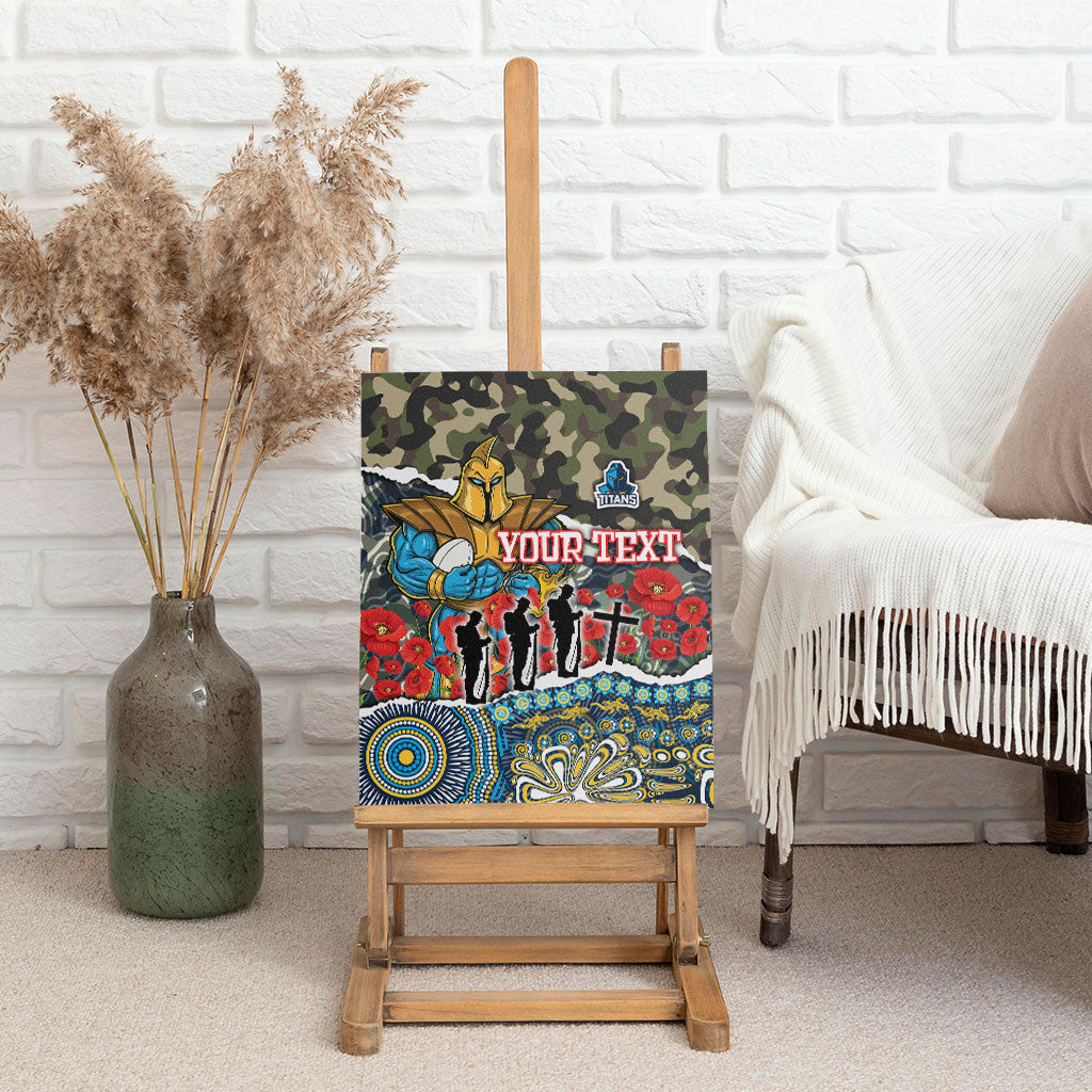 Personalized Gold Coast Titans ANZAC Canvas Wall Art Indigenous Camouflage Poppy Memorial Soldier Spartan