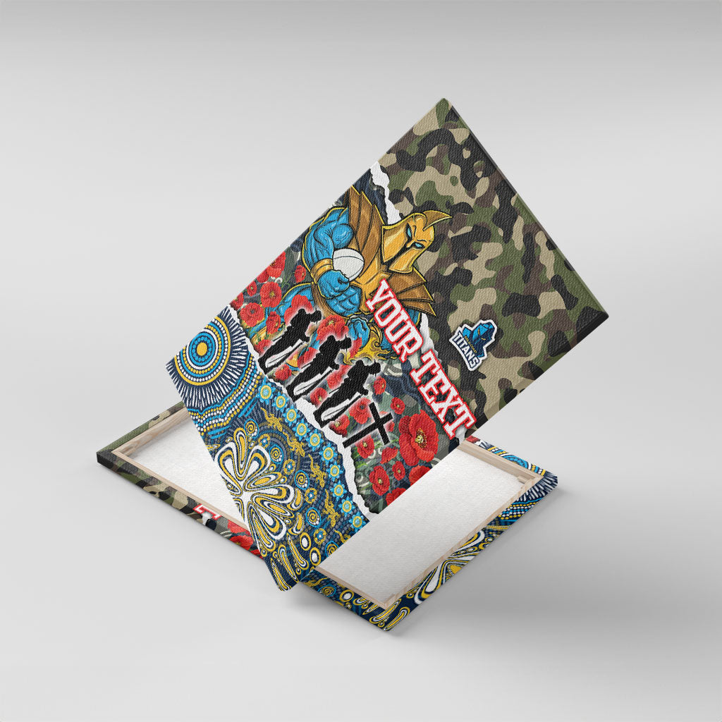Personalized Gold Coast Titans ANZAC Canvas Wall Art Indigenous Camouflage Poppy Memorial Soldier Spartan