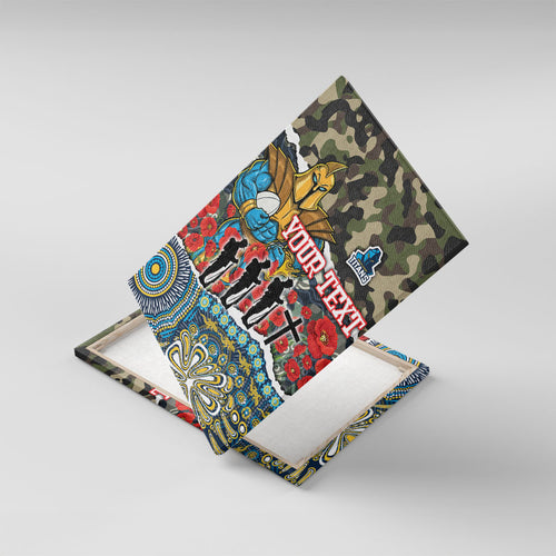 Personalized Gold Coast Titans ANZAC Canvas Wall Art Indigenous Camouflage Poppy Memorial Soldier Spartan