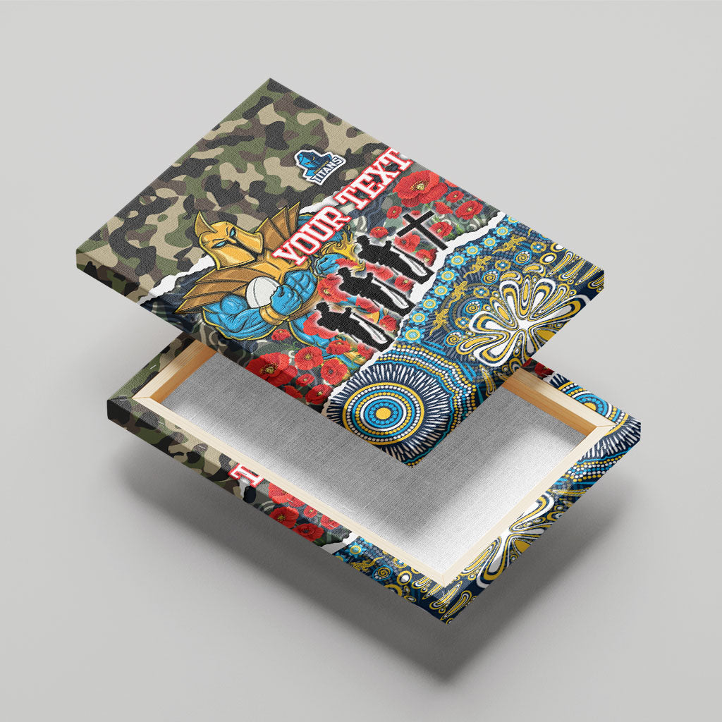 Personalized Gold Coast Titans ANZAC Canvas Wall Art Indigenous Camouflage Poppy Memorial Soldier Spartan