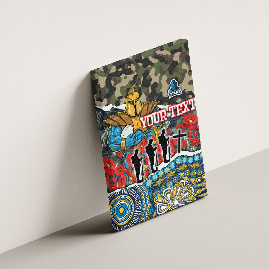 Personalized Gold Coast Titans ANZAC Canvas Wall Art Indigenous Camouflage Poppy Memorial Soldier Spartan