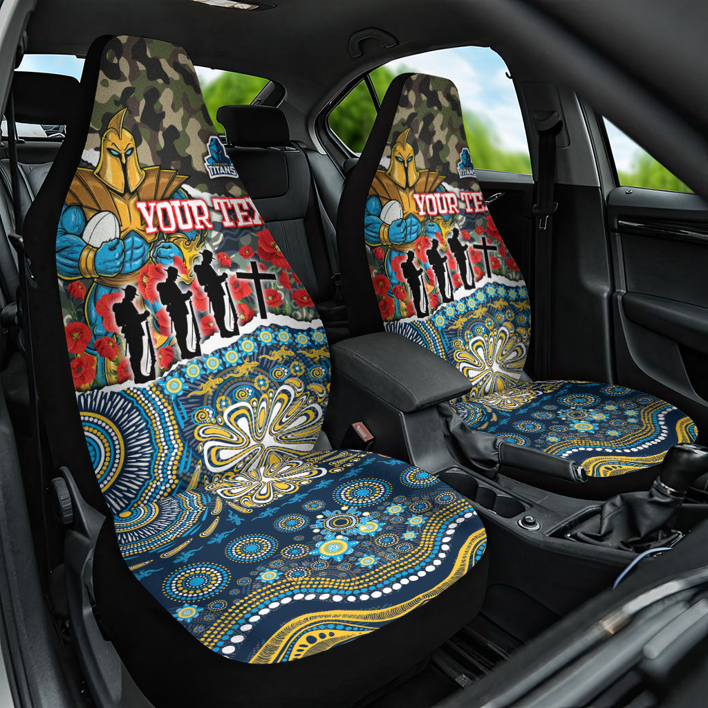 Personalized Gold Coast Titans ANZAC Car Seat Cover Indigenous Camouflage Poppy Memorial Soldier Spartan