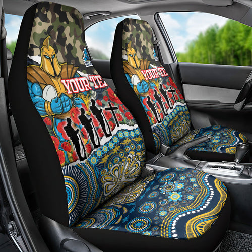Personalized Gold Coast Titans ANZAC Car Seat Cover Indigenous Camouflage Poppy Memorial Soldier Spartan