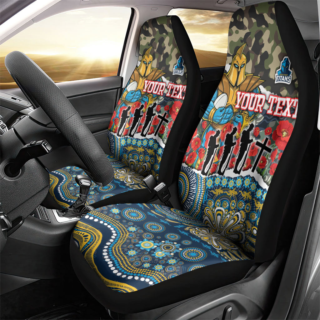 Personalized Gold Coast Titans ANZAC Car Seat Cover Indigenous Camouflage Poppy Memorial Soldier Spartan