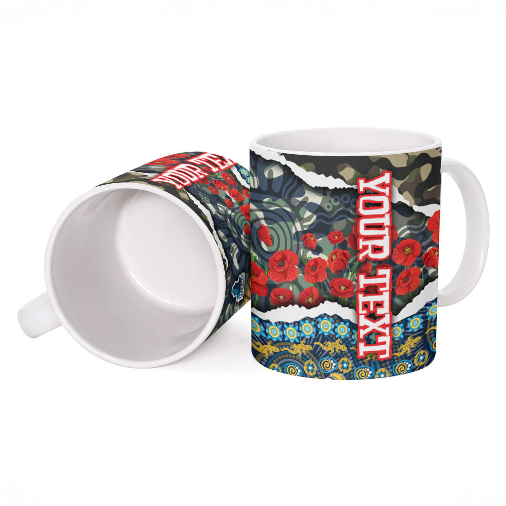 Personalized Gold Coast Titans ANZAC Ceramic Mug Indigenous Camouflage Poppy Memorial Soldier Spartan