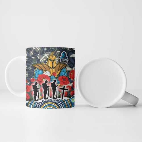 Personalized Gold Coast Titans ANZAC Ceramic Mug Indigenous Camouflage Poppy Memorial Soldier Spartan