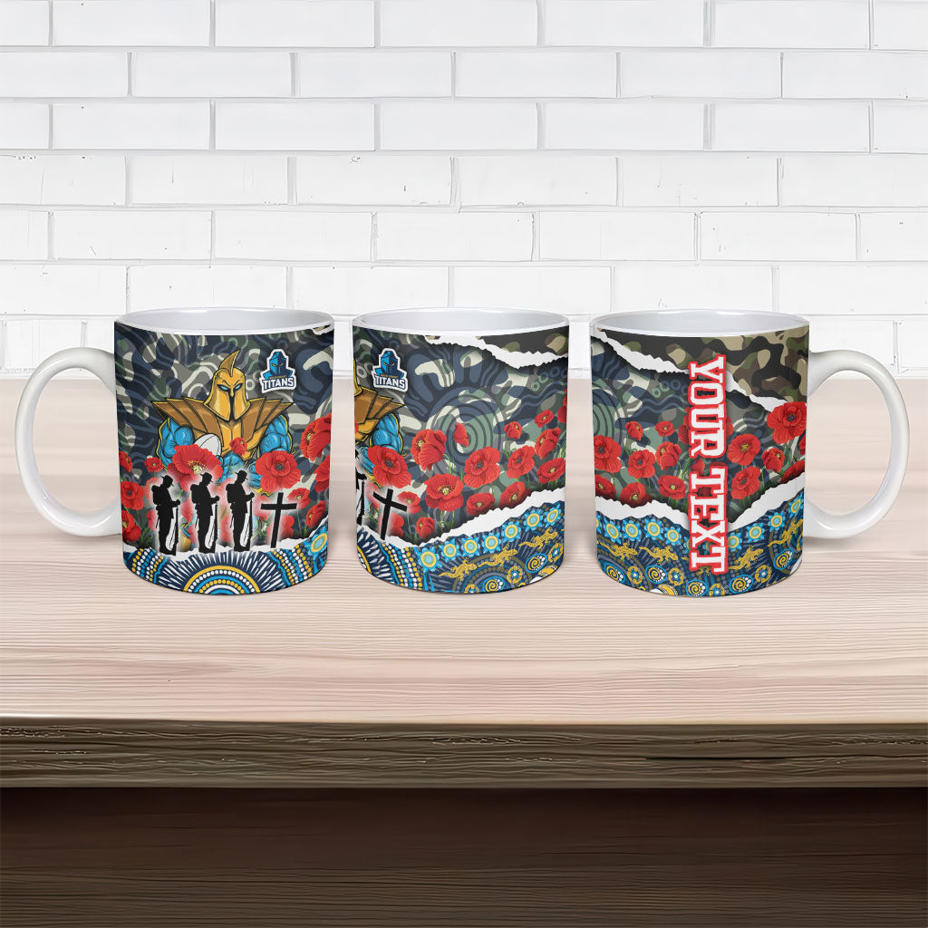 Personalized Gold Coast Titans ANZAC Ceramic Mug Indigenous Camouflage Poppy Memorial Soldier Spartan