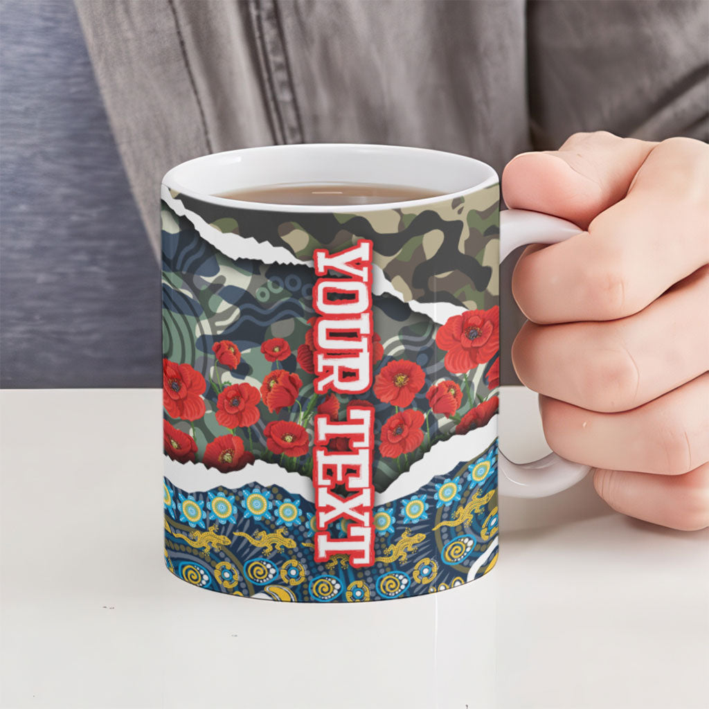 Personalized Gold Coast Titans ANZAC Ceramic Mug Indigenous Camouflage Poppy Memorial Soldier Spartan