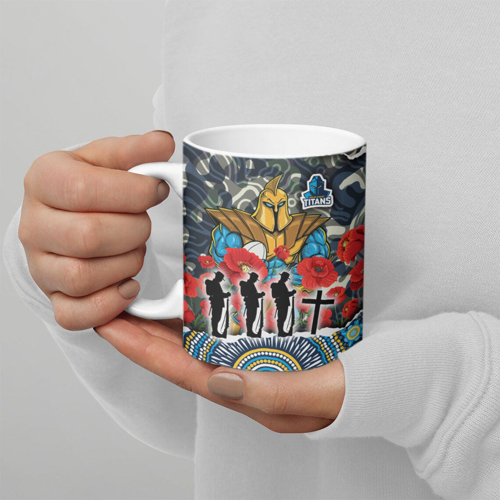 Personalized Gold Coast Titans ANZAC Ceramic Mug Indigenous Camouflage Poppy Memorial Soldier Spartan