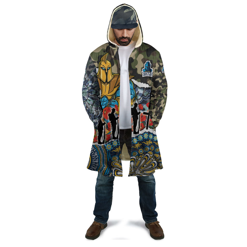 Personalized Gold Coast Titans ANZAC Cloak Indigenous Camouflage Poppy Memorial Soldier Spartan