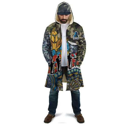 Personalized Gold Coast Titans ANZAC Cloak Indigenous Camouflage Poppy Memorial Soldier Spartan