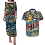 Personalized Gold Coast Titans ANZAC Couples Matching Puletasi and Hawaiian Shirt Indigenous Camouflage Poppy Memorial Soldier Spartan