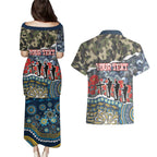 Personalized Gold Coast Titans ANZAC Couples Matching Puletasi and Hawaiian Shirt Indigenous Camouflage Poppy Memorial Soldier Spartan