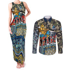 Personalized Gold Coast Titans ANZAC Couples Matching Tank Maxi Dress and Long Sleeve Button Shirt Indigenous Camouflage Poppy Memorial Soldier Spartan