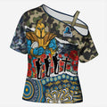 Personalized Gold Coast Titans ANZAC Cross Shoulder Shirt Indigenous Camouflage Poppy Memorial Soldier Spartan
