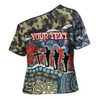 Personalized Gold Coast Titans ANZAC Cross Shoulder Shirt Indigenous Camouflage Poppy Memorial Soldier Spartan