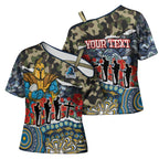 Personalized Gold Coast Titans ANZAC Cross Shoulder Shirt Indigenous Camouflage Poppy Memorial Soldier Spartan