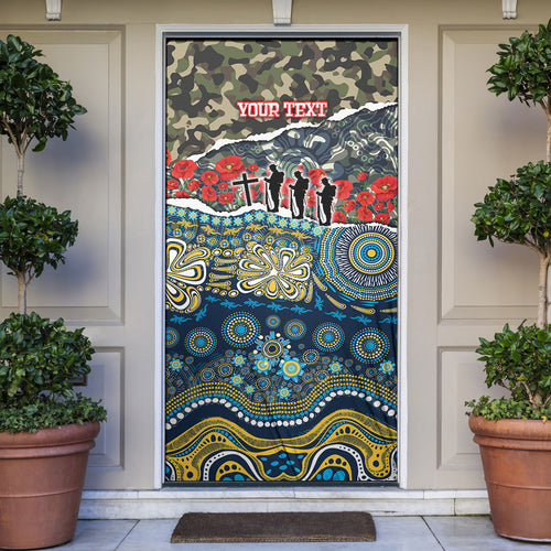 Personalized Gold Coast Titans ANZAC Door Cover Indigenous Camouflage Poppy Memorial Soldier Spartan