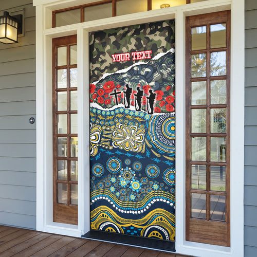 Personalized Gold Coast Titans ANZAC Door Cover Indigenous Camouflage Poppy Memorial Soldier Spartan