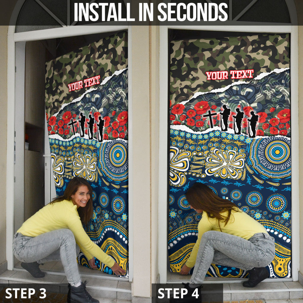 Personalized Gold Coast Titans ANZAC Door Cover Indigenous Camouflage Poppy Memorial Soldier Spartan