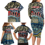 Personalized Gold Coast Titans ANZAC Family Matching Long Sleeve Bodycon Dress and Hawaiian Shirt Indigenous Camouflage Poppy Memorial Soldier Spartan