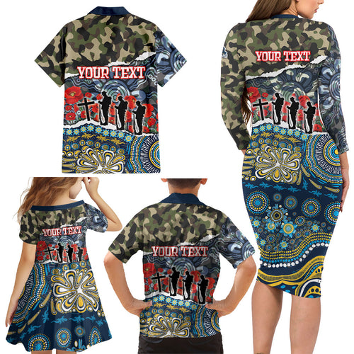 Personalized Gold Coast Titans ANZAC Family Matching Long Sleeve Bodycon Dress and Hawaiian Shirt Indigenous Camouflage Poppy Memorial Soldier Spartan