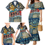 Personalized Gold Coast Titans ANZAC Family Matching Mermaid Dress and Hawaiian Shirt Indigenous Camouflage Poppy Memorial Soldier Spartan