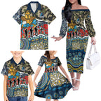 Personalized Gold Coast Titans ANZAC Family Matching Off The Shoulder Long Sleeve Dress and Hawaiian Shirt Indigenous Camouflage Poppy Memorial Soldier Spartan
