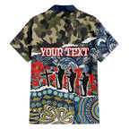 Personalized Gold Coast Titans ANZAC Family Matching Off The Shoulder Long Sleeve Dress and Hawaiian Shirt Indigenous Camouflage Poppy Memorial Soldier Spartan