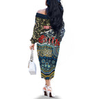 Personalized Gold Coast Titans ANZAC Family Matching Off The Shoulder Long Sleeve Dress and Hawaiian Shirt Indigenous Camouflage Poppy Memorial Soldier Spartan
