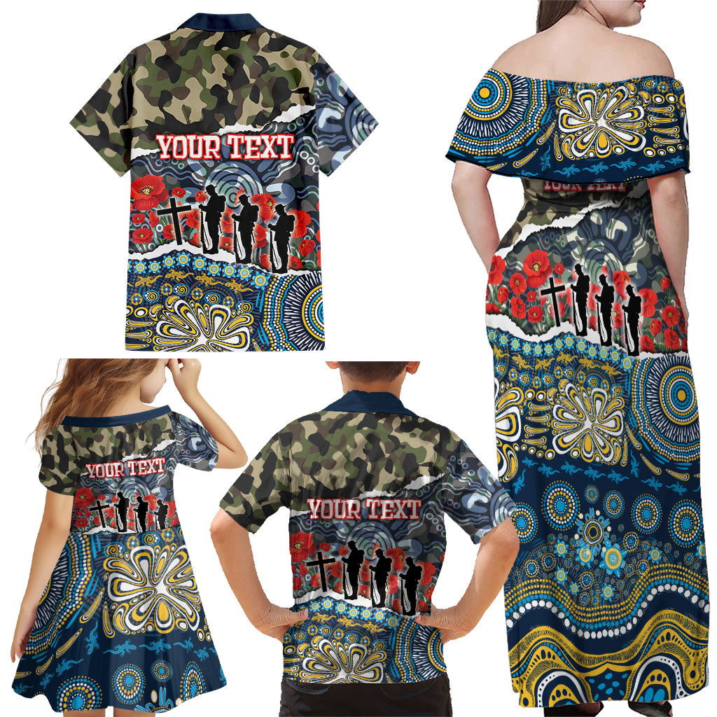 Personalized Gold Coast Titans ANZAC Family Matching Off Shoulder Maxi Dress and Hawaiian Shirt Indigenous Camouflage Poppy Memorial Soldier Spartan