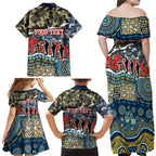 Personalized Gold Coast Titans ANZAC Family Matching Off Shoulder Maxi Dress and Hawaiian Shirt Indigenous Camouflage Poppy Memorial Soldier Spartan