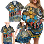 Personalized Gold Coast Titans ANZAC Family Matching Off Shoulder Short Dress and Hawaiian Shirt Indigenous Camouflage Poppy Memorial Soldier Spartan